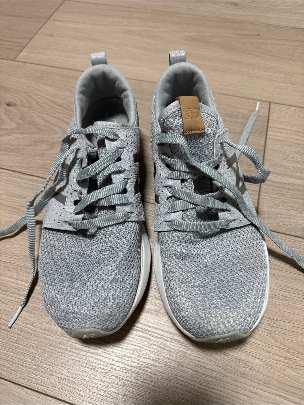 New Balance Gray Knit Slip-On Lace Sneakers